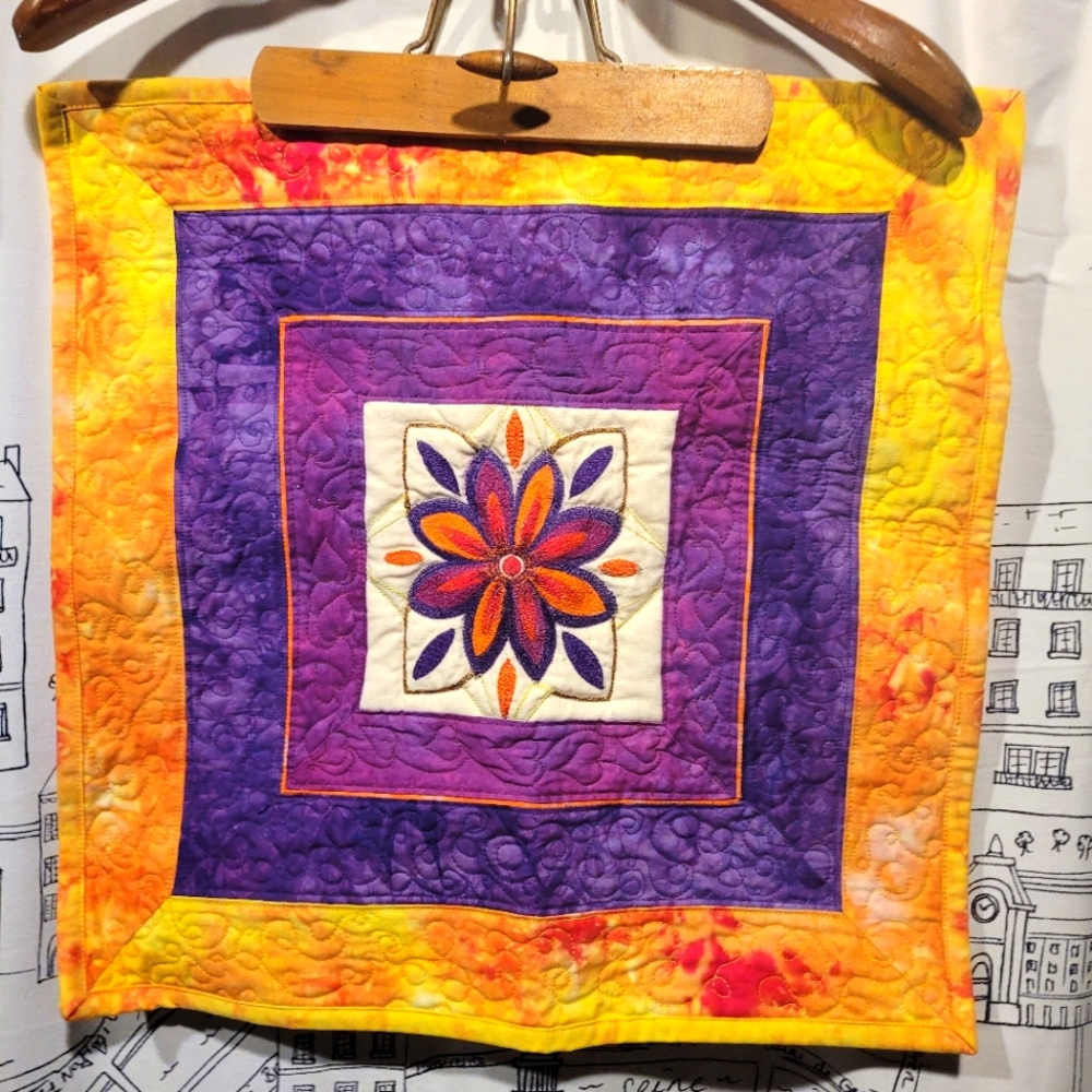 OOAK EUC 19 1/4 x 19 1/4 Colorful Wall Hanging Jewel Box Quilt Square By Artist